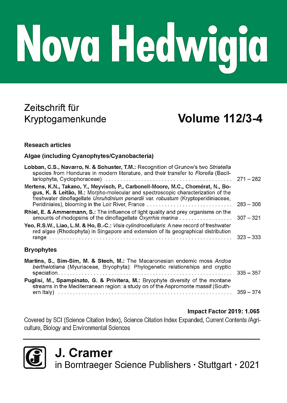Cover image of: Nova Hedwigia Band 112 Heft 3-4