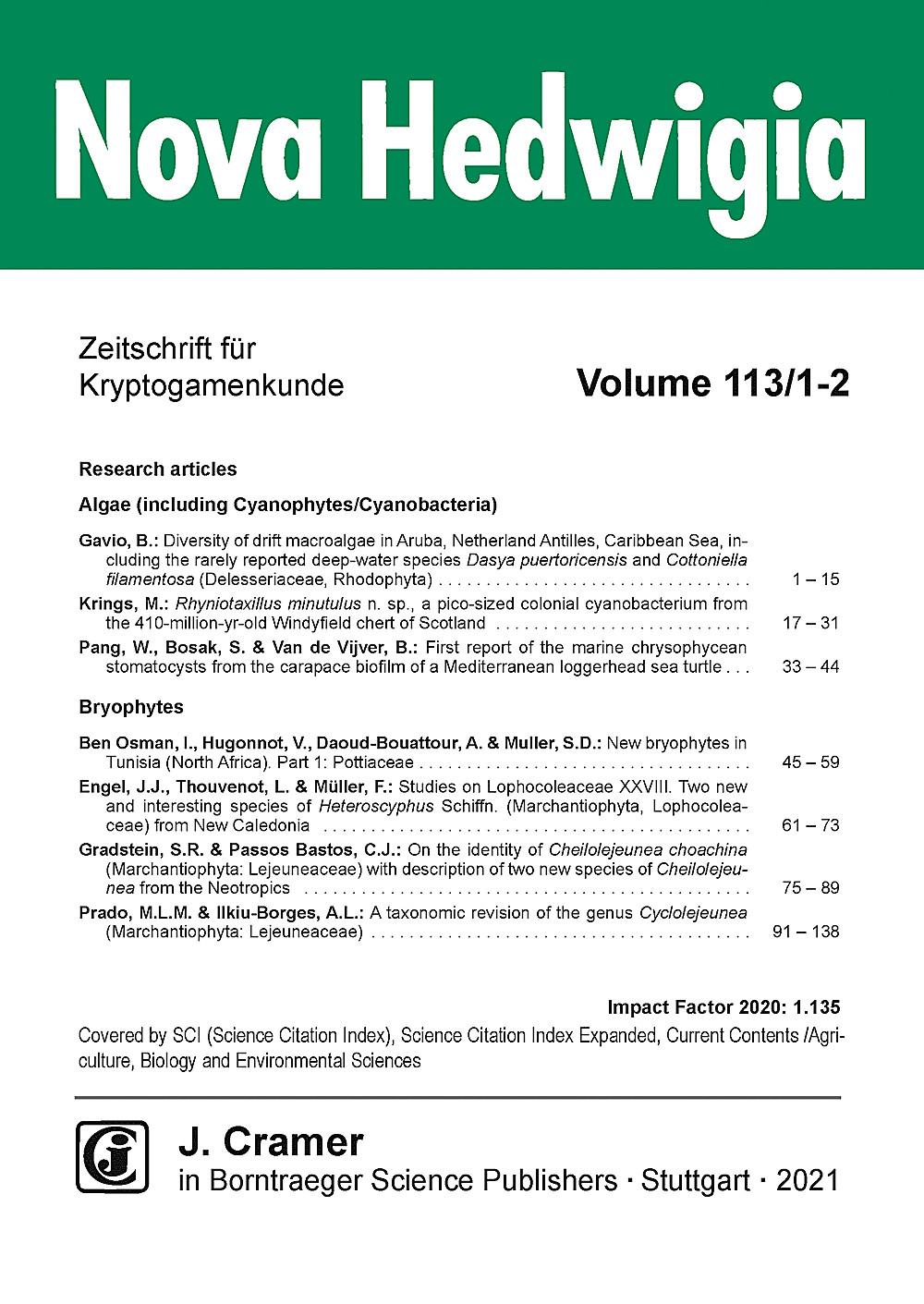 Umschlagbild des Buches: Nova Hedwigia Band 113 Heft 1-2