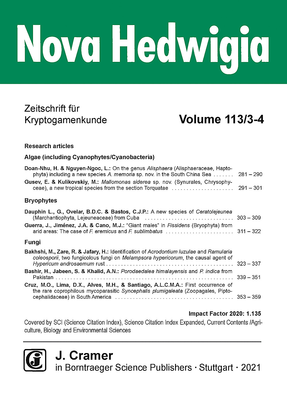 Umschlagbild des Buches: Nova Hedwigia Band 113 Heft 3-4