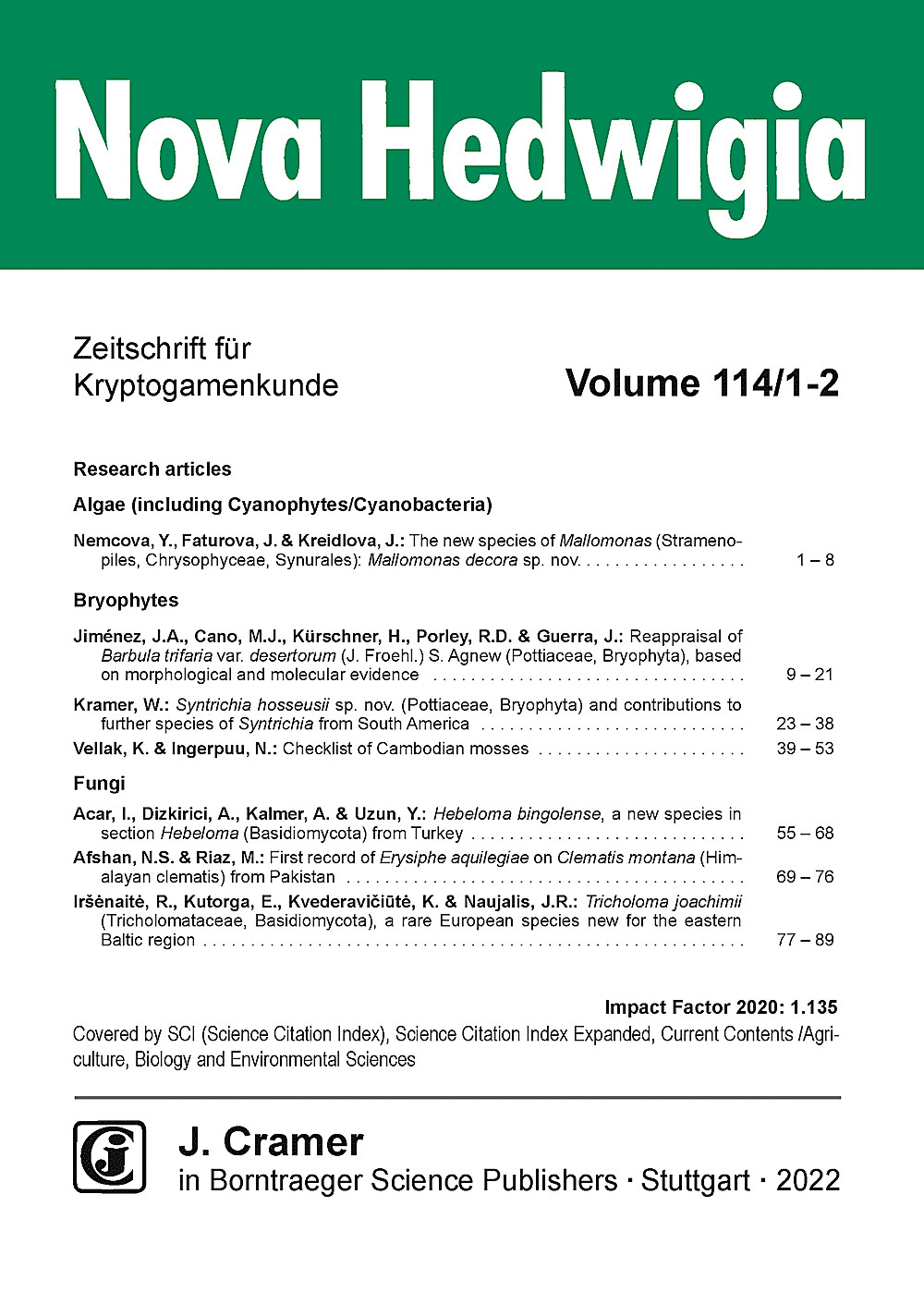 Cover image of: Nova Hedwigia Band 114 Heft 1-2