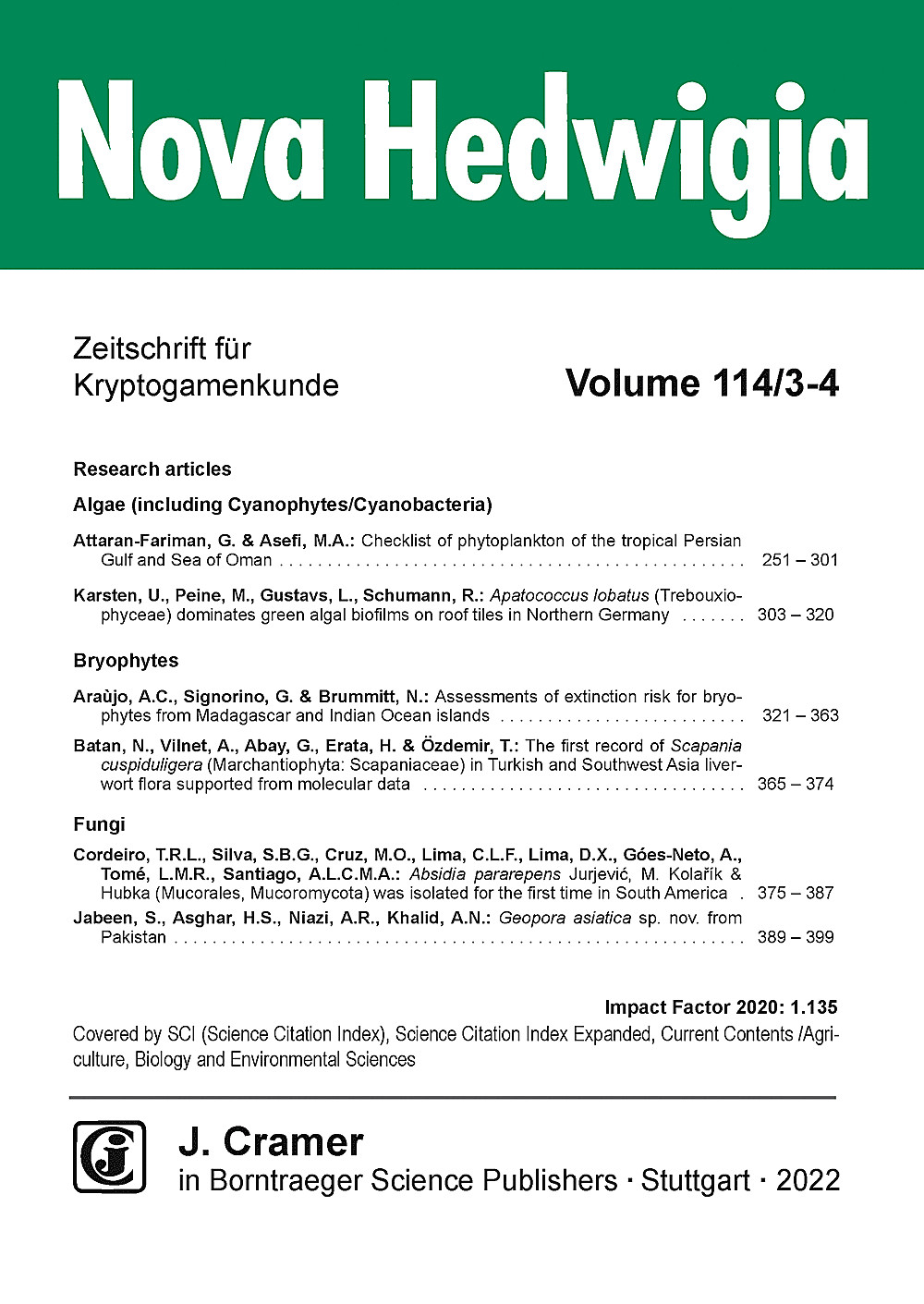 Cover image of: Nova Hedwigia Band 114 Heft 3-4