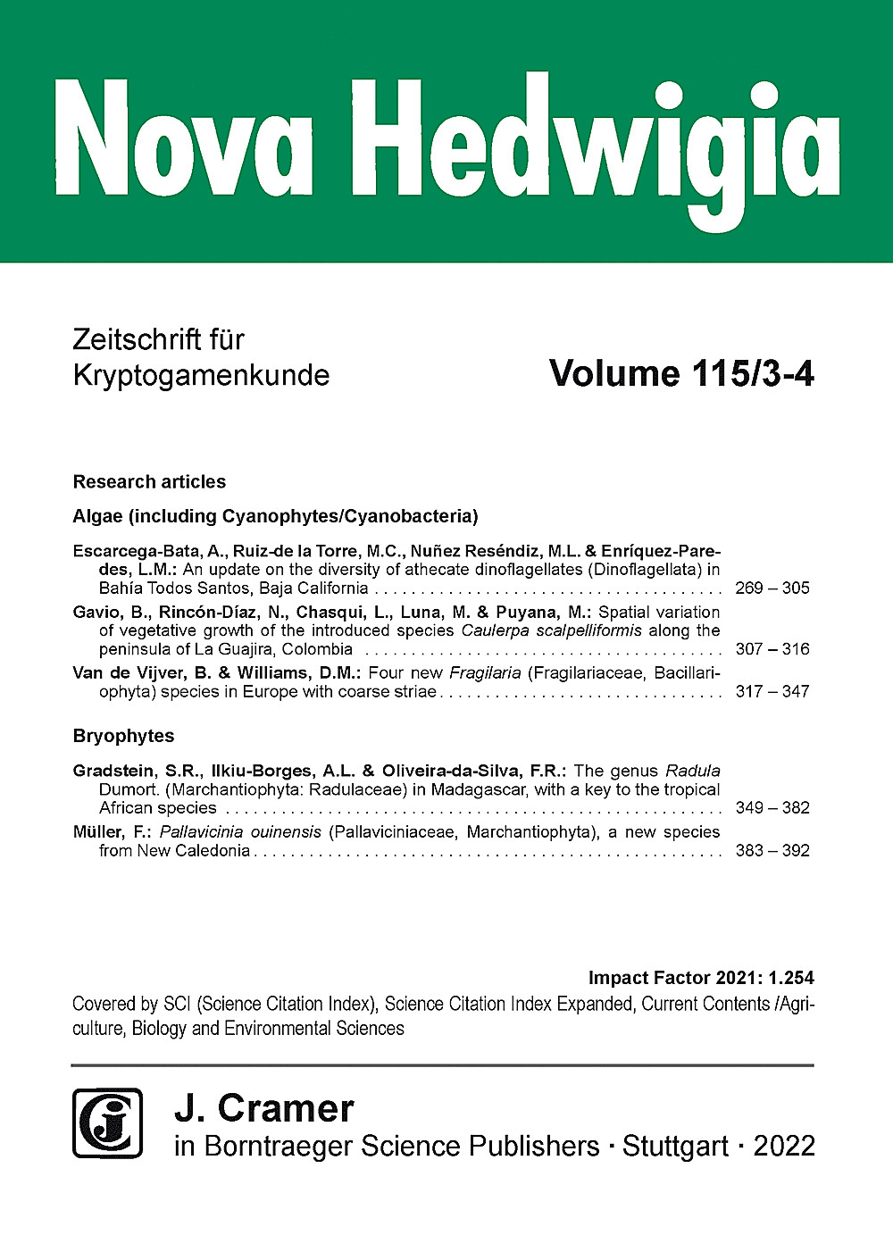 Image de couverture de: Nova Hedwigia Band 115 Heft 3-4