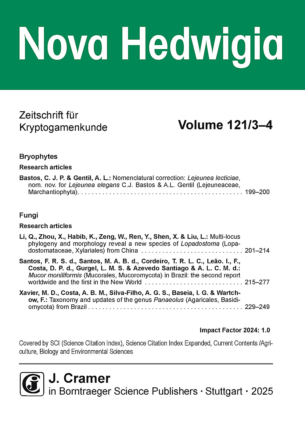 Cover image of: Nova Hedwigia Band 121 Heft 3-4