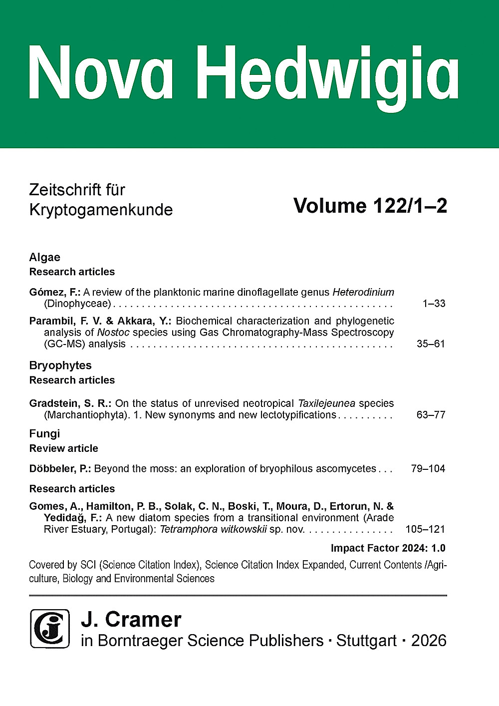 Cover image of: Nova Hedwigia Band 122 Heft 1-2