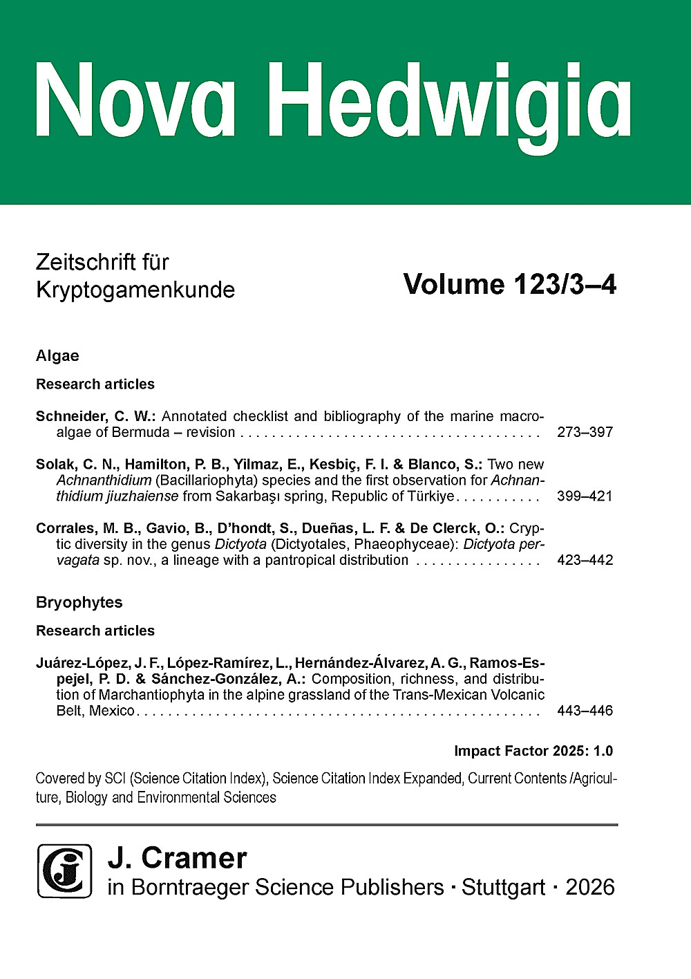 Cover image of: Nova Hedwigia Band 123 Heft 3-4