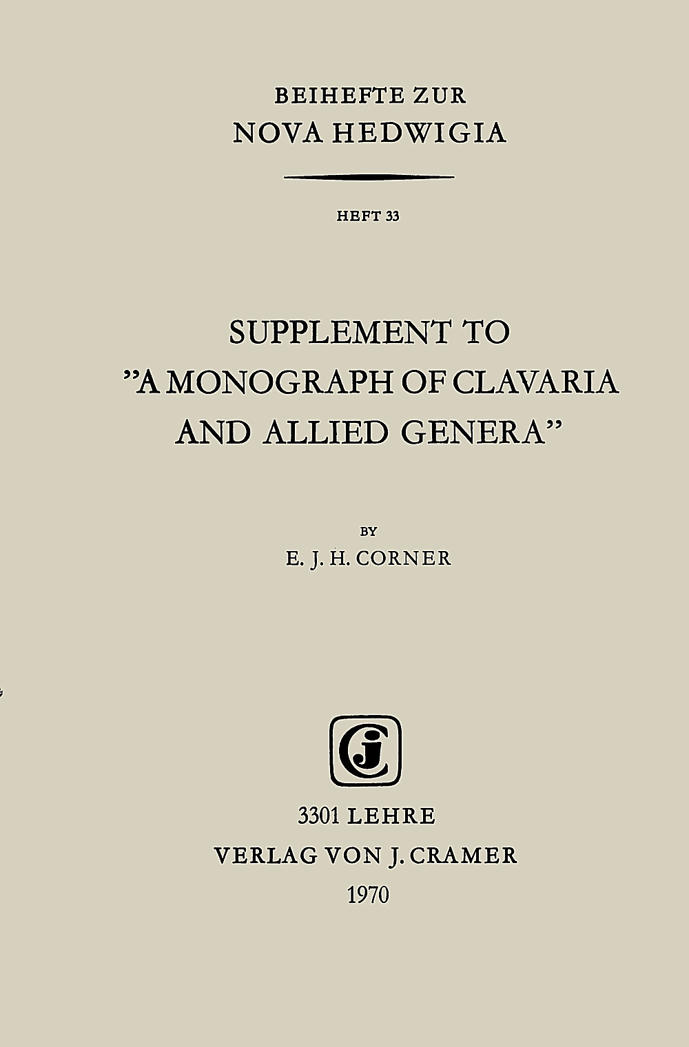 Cover image of: E. J. H. Corner - Supplement to 