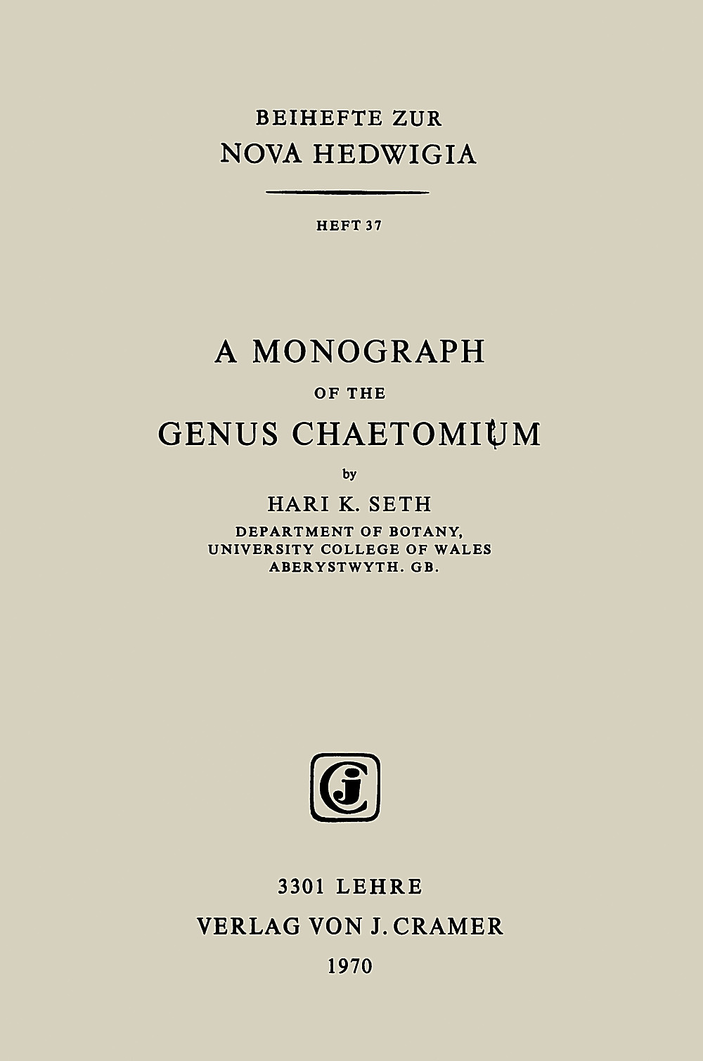 Cover image of: Hari K. Seth - A Monograph of Genus Chaetomium