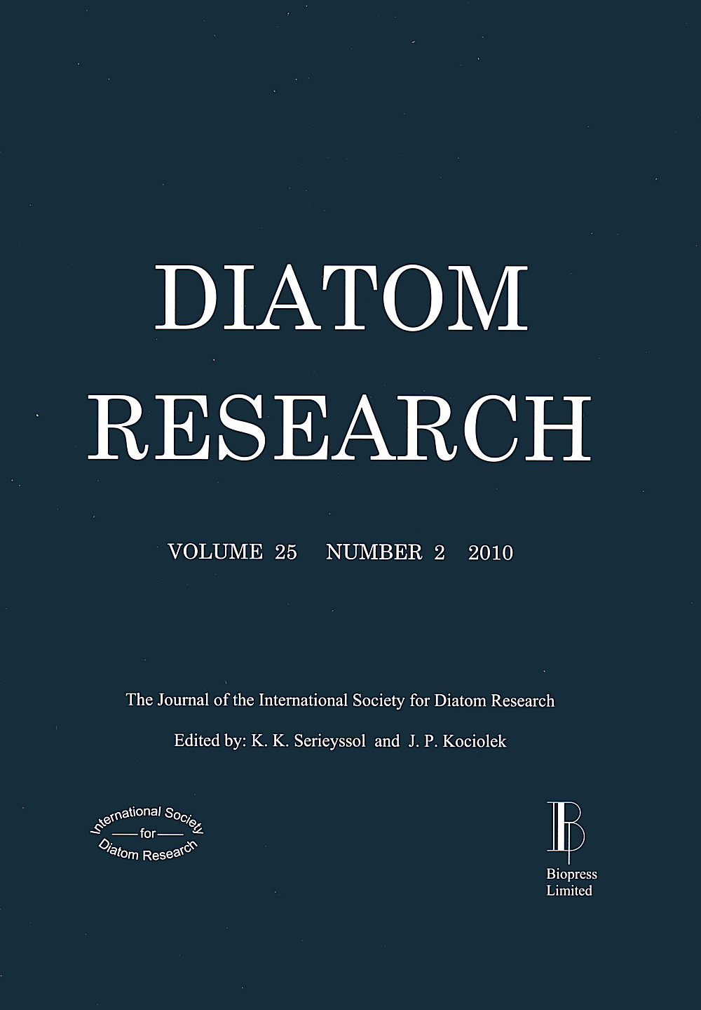 Cover image of:  - Diatom Research Volume 25 Number 2 