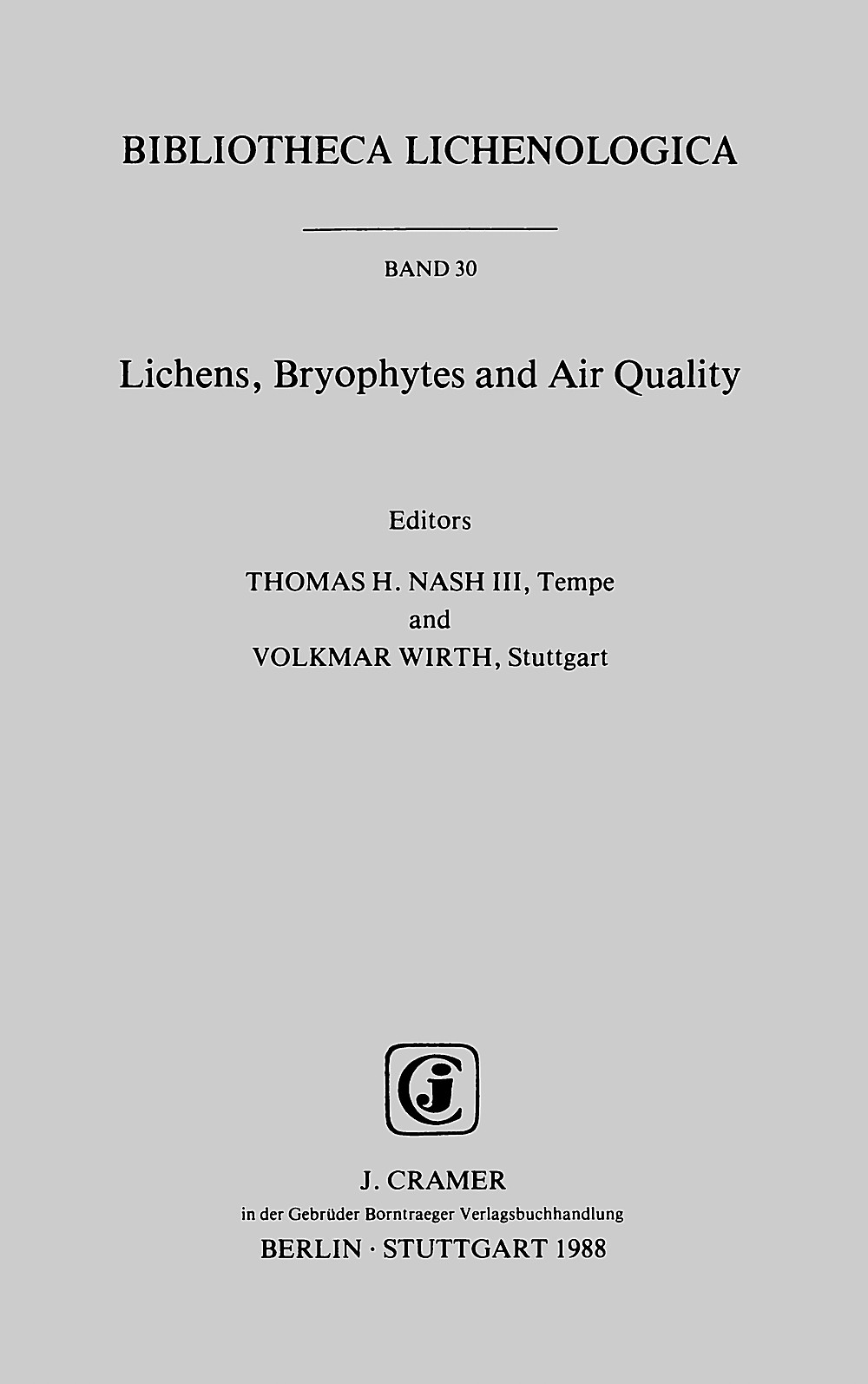 Cover image of:  - Lichens, bryophytes and air quality 