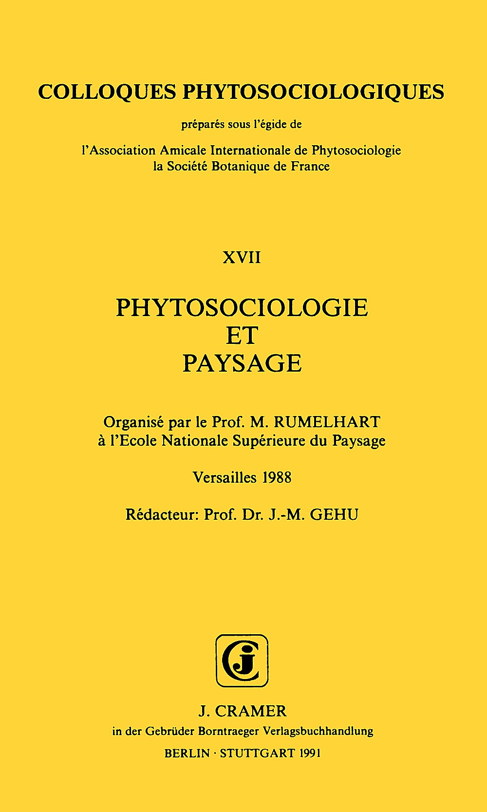 Umschlagbild des Buches:  - Phytosociologie et paysage 