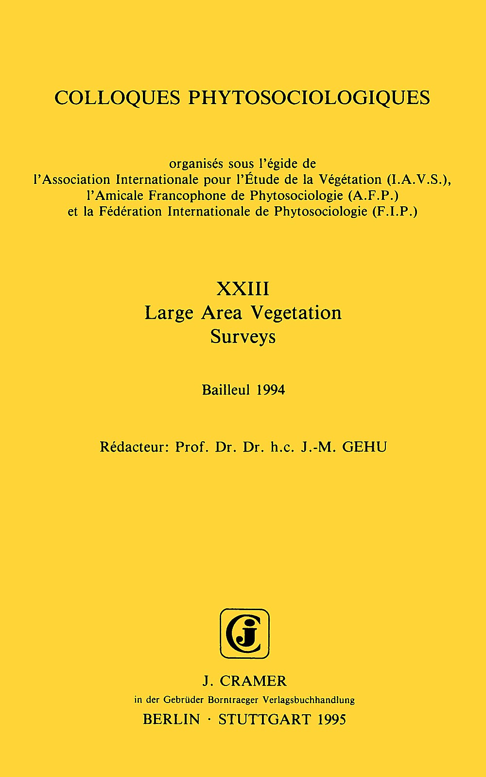 Cover image of:  - Large Area Vegetation Surveys Bailleul 1994