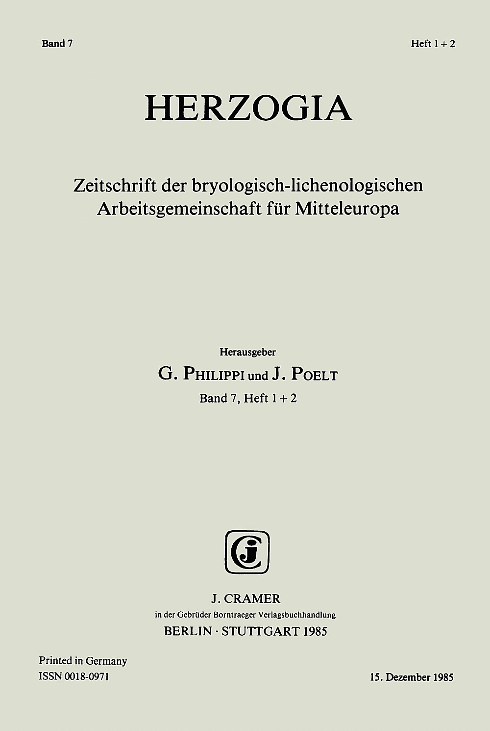Cover image of: Herzogia Band 7 Heft 1-2