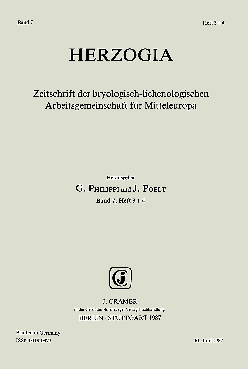 Cover image of: Herzogia Band 7 Heft 3-4