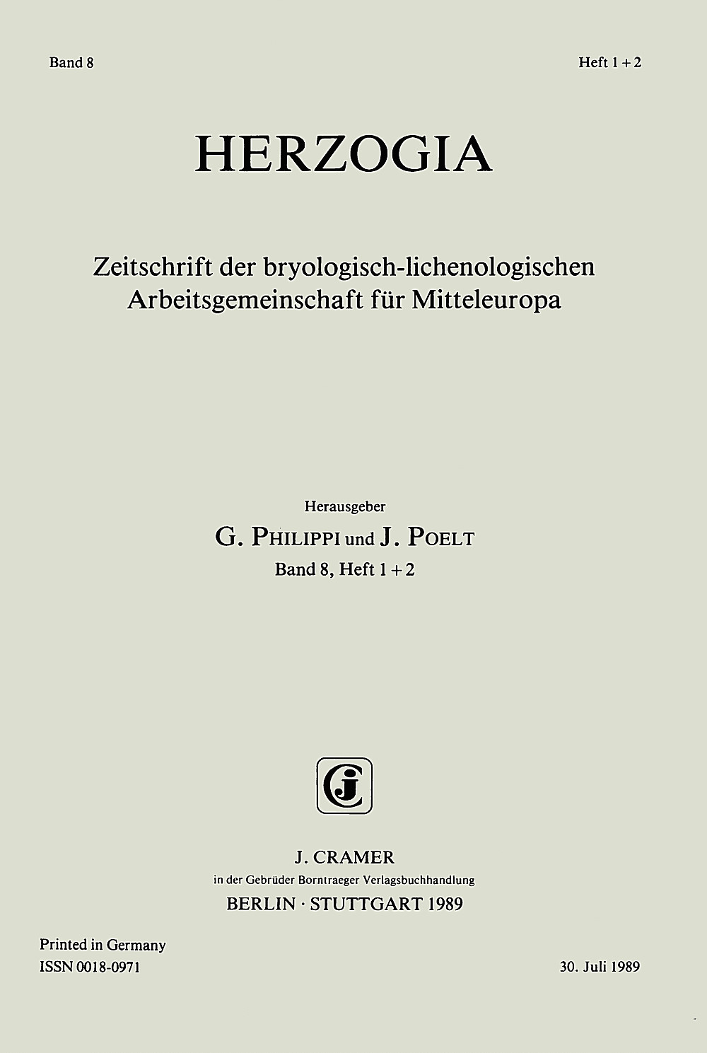 Cover image of: Herzogia Band 8 Heft 1-2