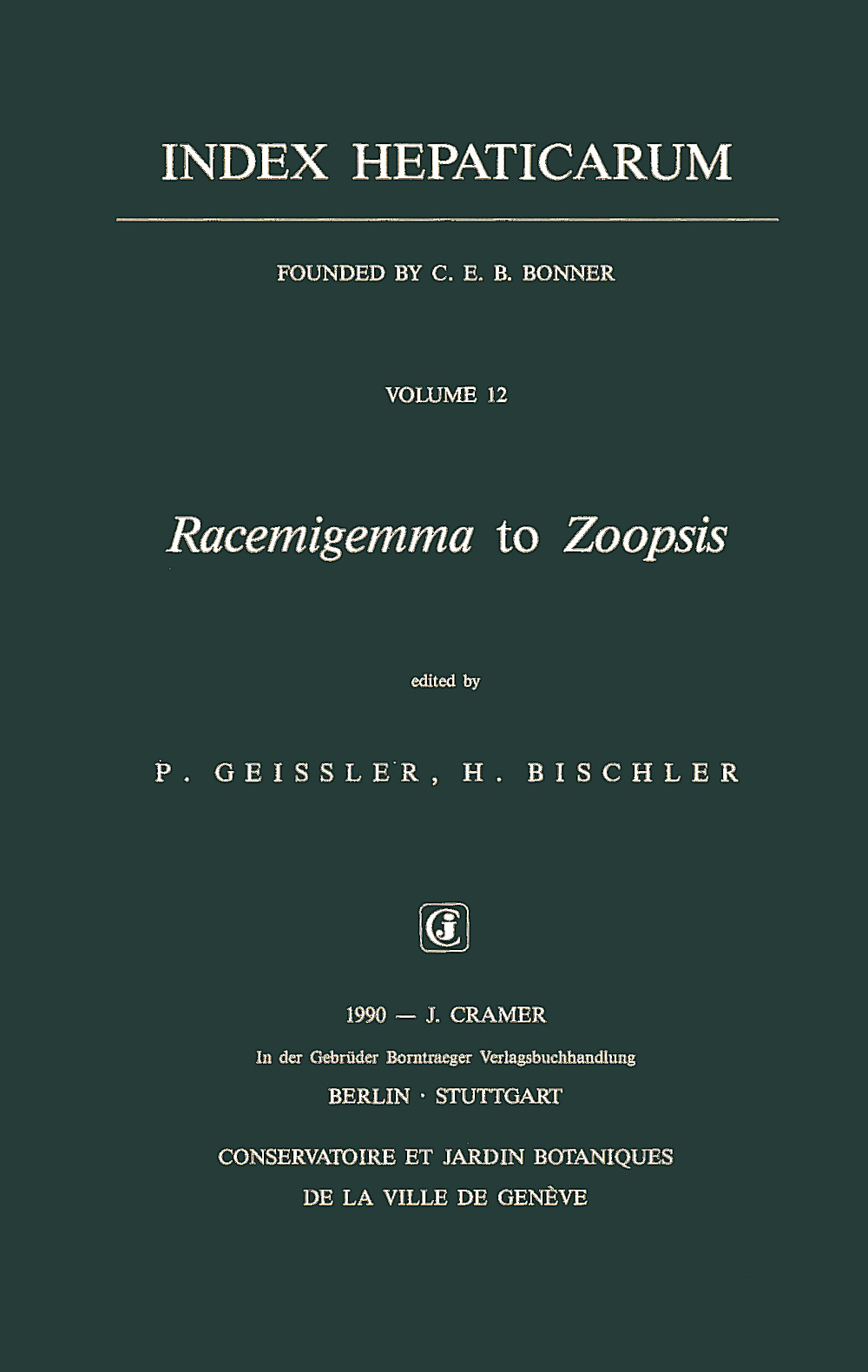 Cover image of:  - Racemigemma to Zoopsis 