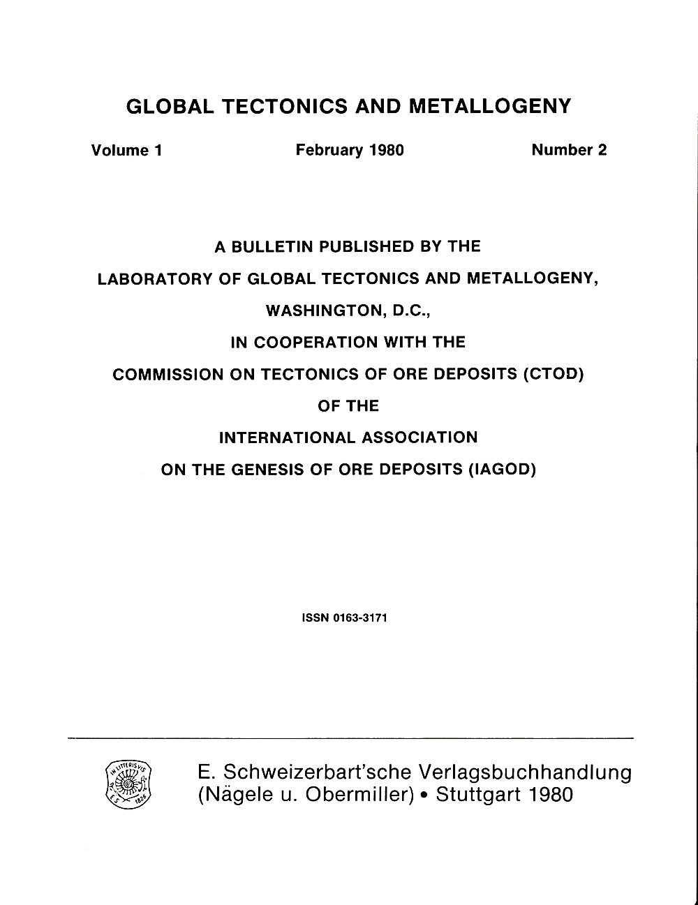 Cover image of: Global Tectonics and Metallogeny Volume 1 Number 2
