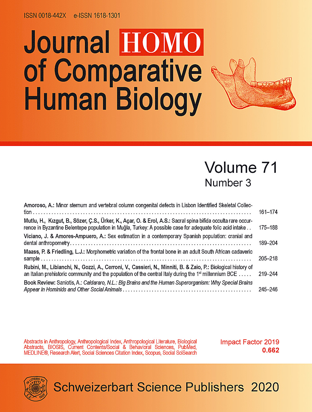 Cover image of: HOMO Volume 71 No 3