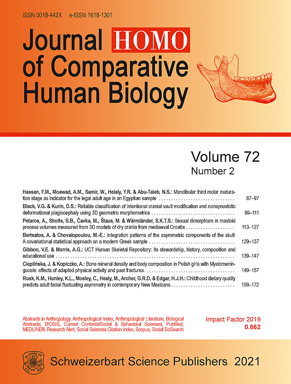 Cover image of: HOMO Volume 72 No 2