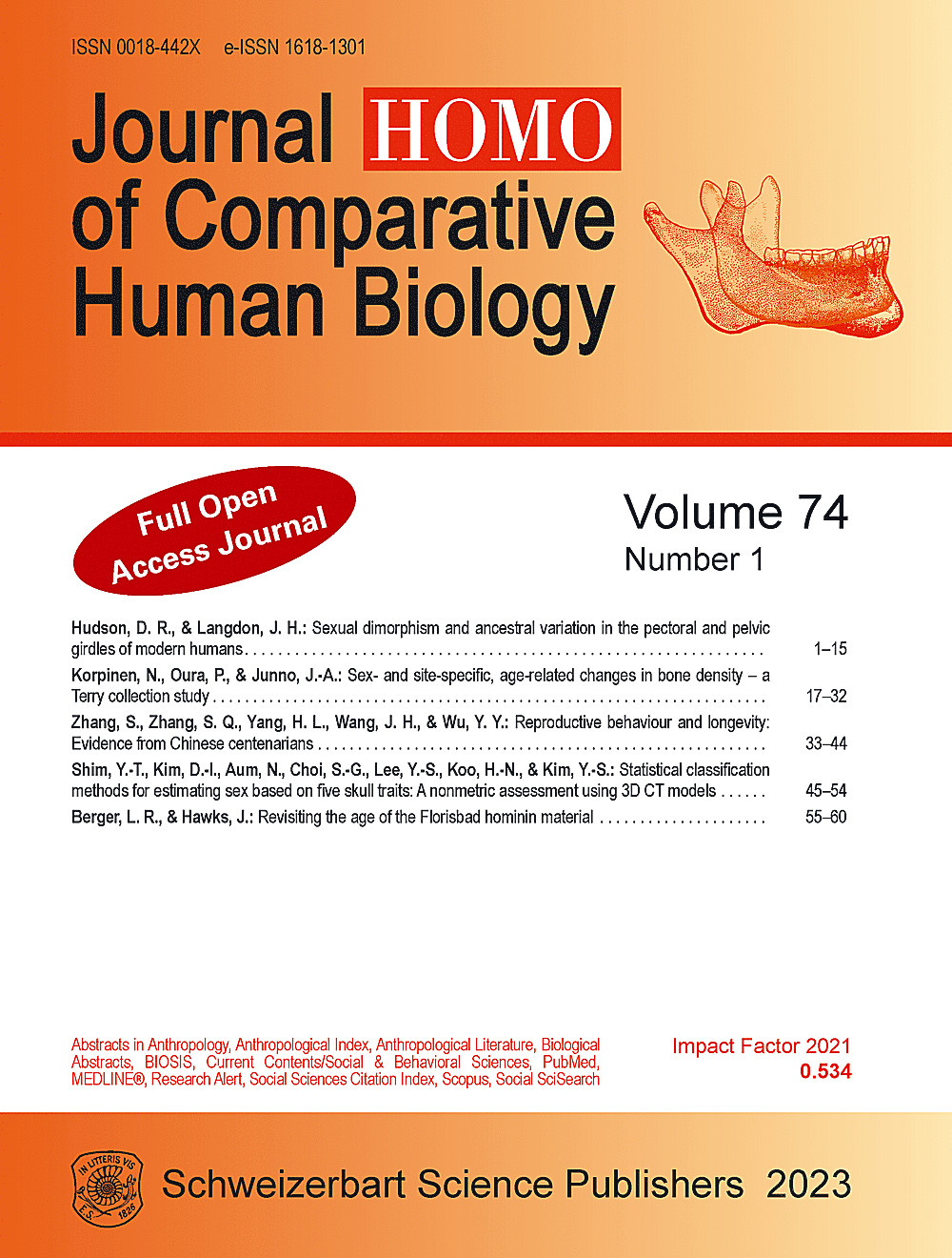 Cover image of: HOMO Volume 74 No 1
