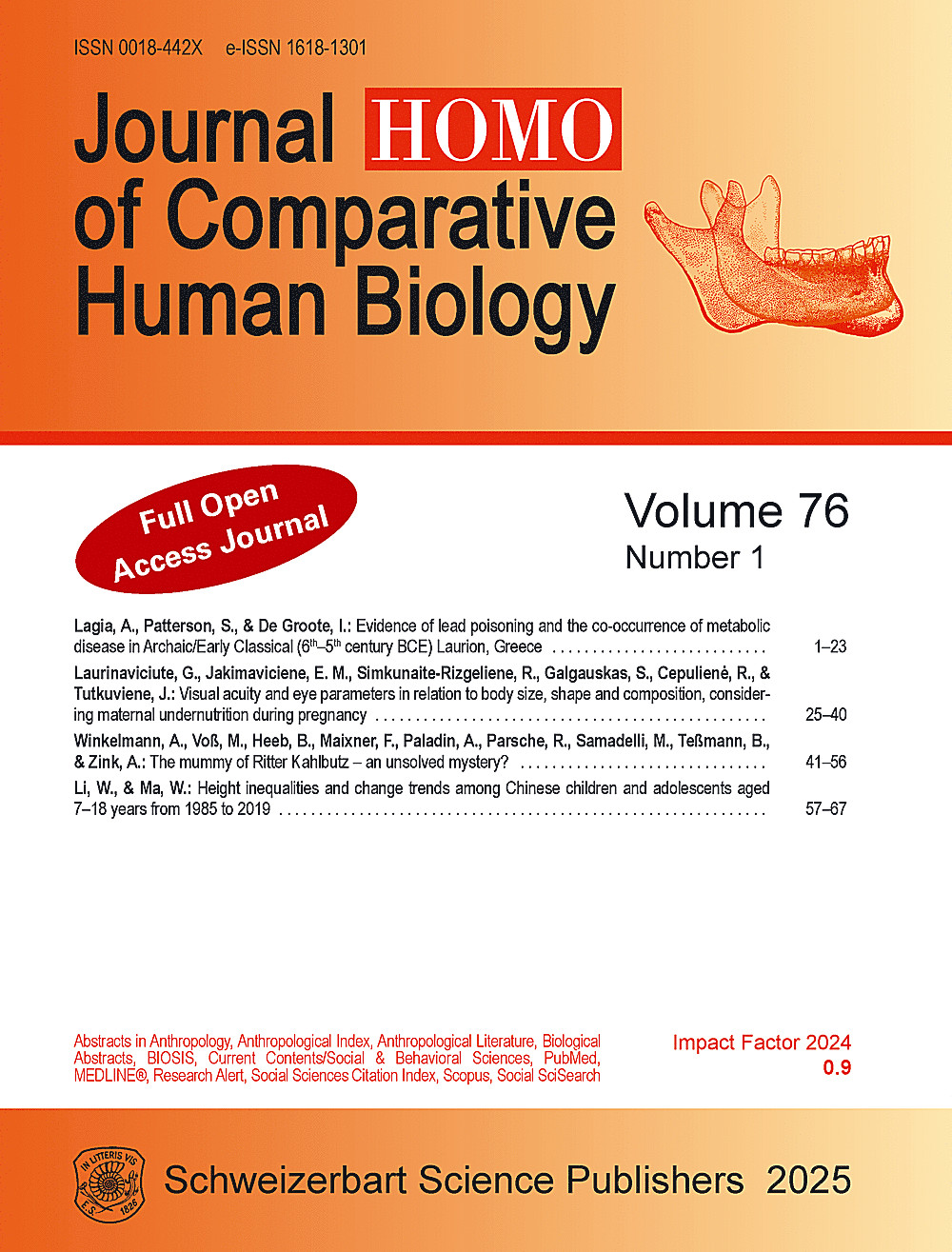 Cover image of: HOMO Volume 76 No 1