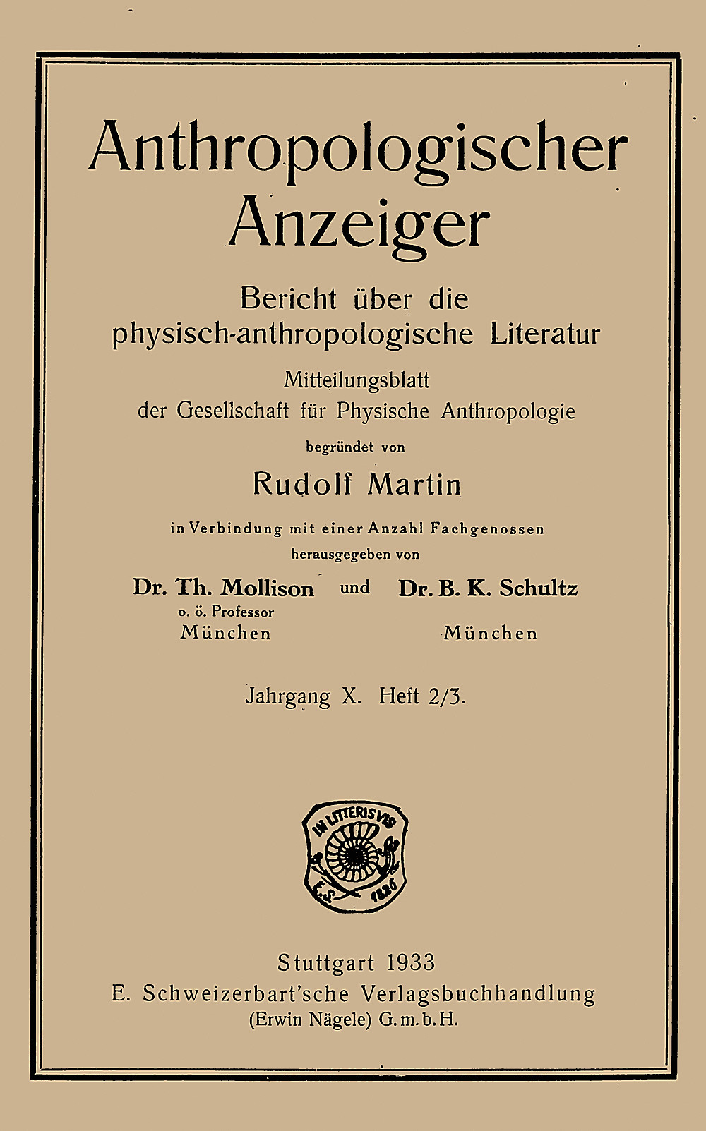 Cover image of: Anthropologischer Anzeiger Volume 10 No. 2-3