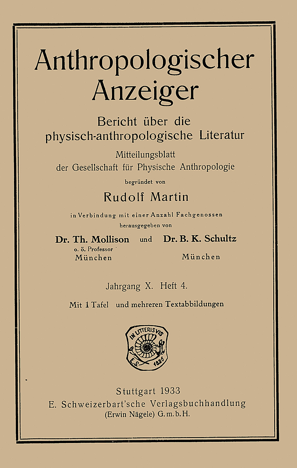 Cover image of: Anthropologischer Anzeiger Volume 10 No. 4