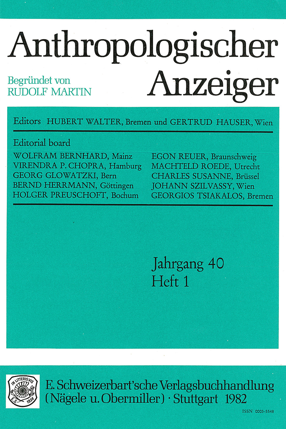 Cover image of:  - Anthropologischer Anzeiger Volume 40 No. 1 