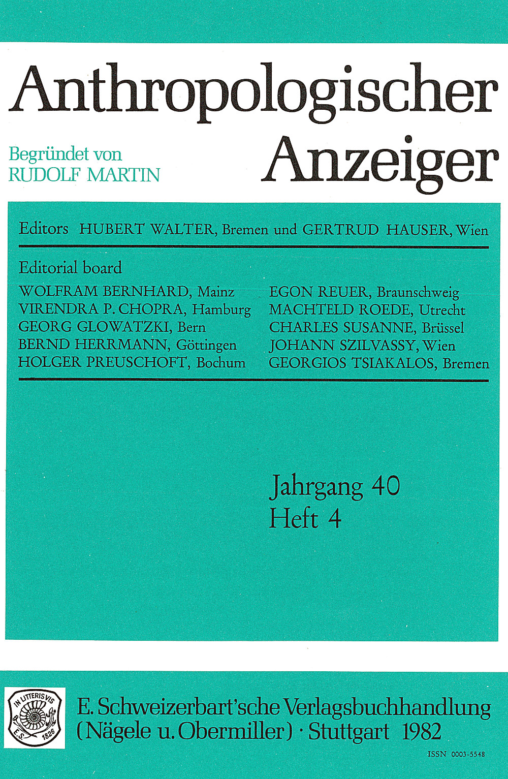 Cover image of: - Anthropologischer Anzeiger Volume 40 No. 4