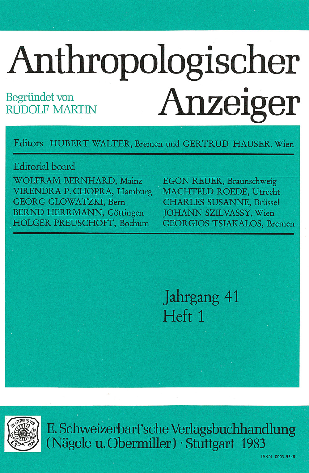 Umschlagbild des Buches: - Anthropologischer Anzeiger Volume 41 No. 1