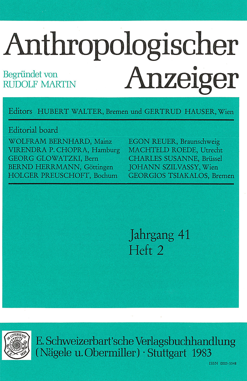 Cover image of:  - Anthropologischer Anzeiger Volume 41 No. 2 