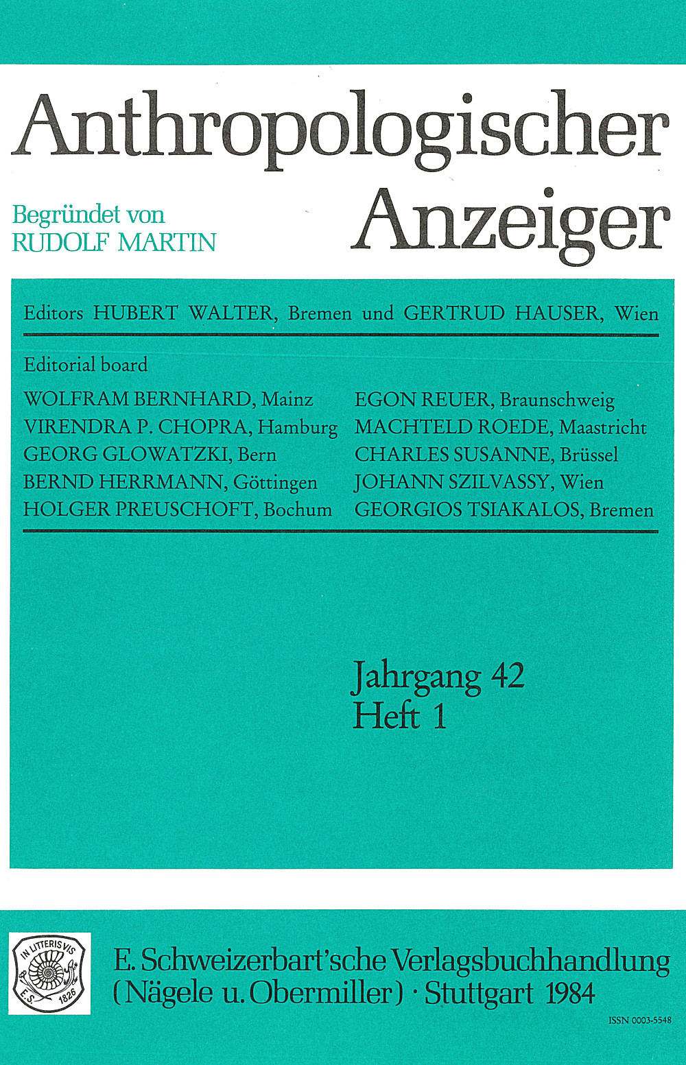 Cover image of: - Anthropologischer Anzeiger Volume 42 No. 1