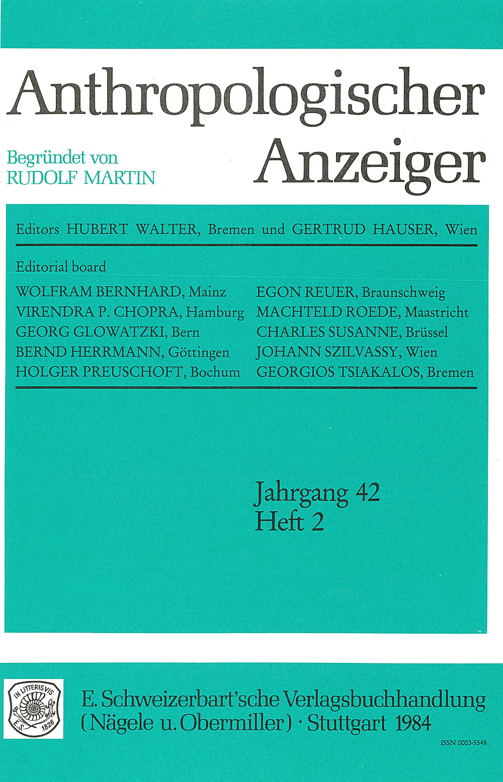 Cover image of:  - Anthropologischer Anzeiger Volume 42 No. 2 
