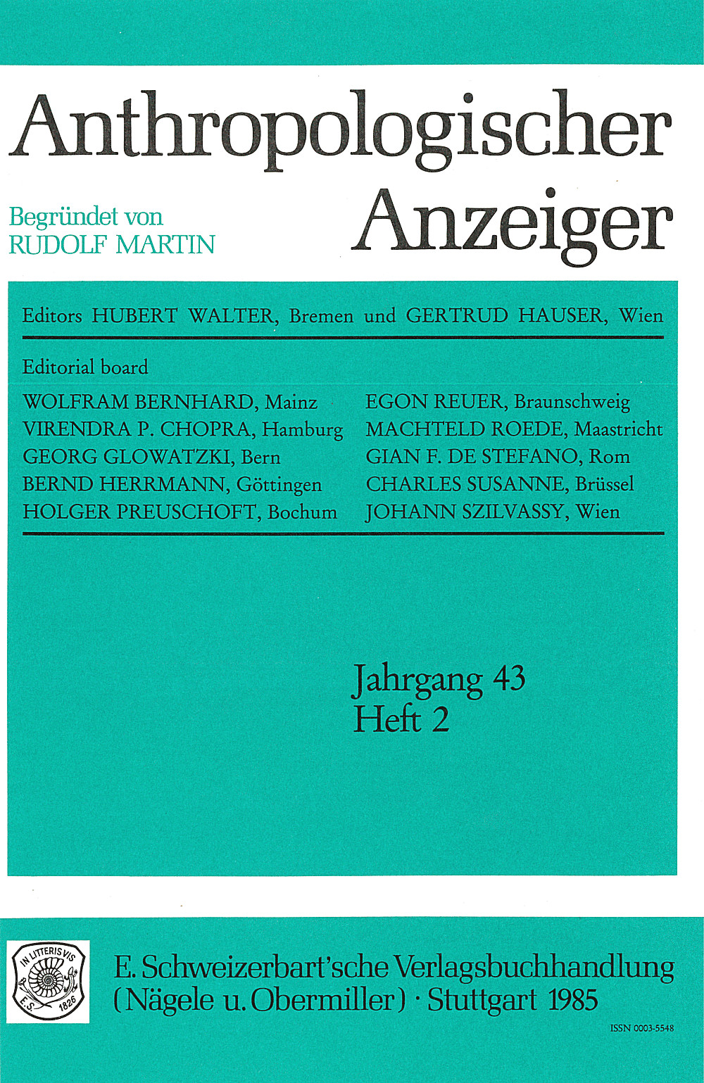 Cover image of:  - Anthropologischer Anzeiger Volume 43 No. 2 