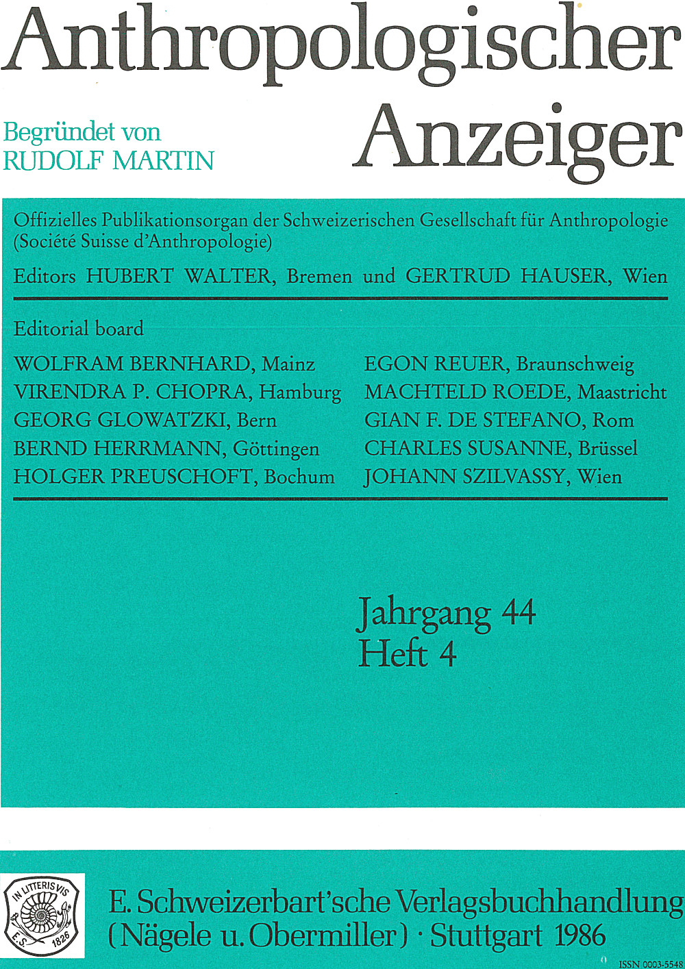 Umschlagbild des Buches:  - Anthropologischer Anzeiger Volume 44 No. 4 