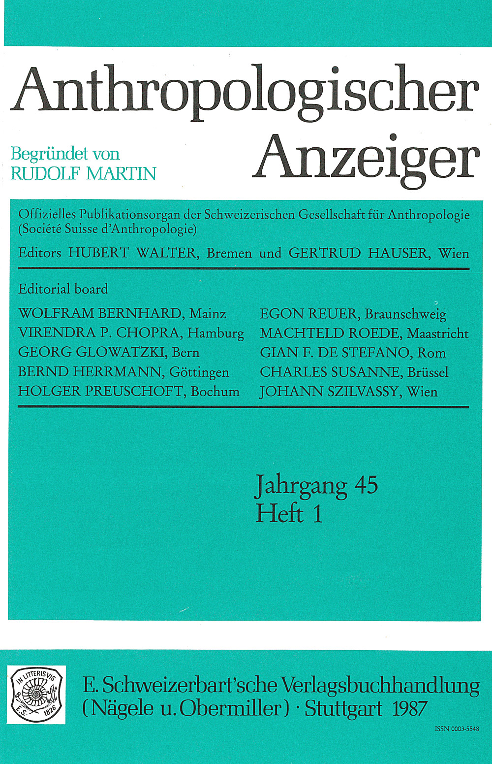 Cover image of: Anthropologischer Anzeiger Volume 45 No. 1