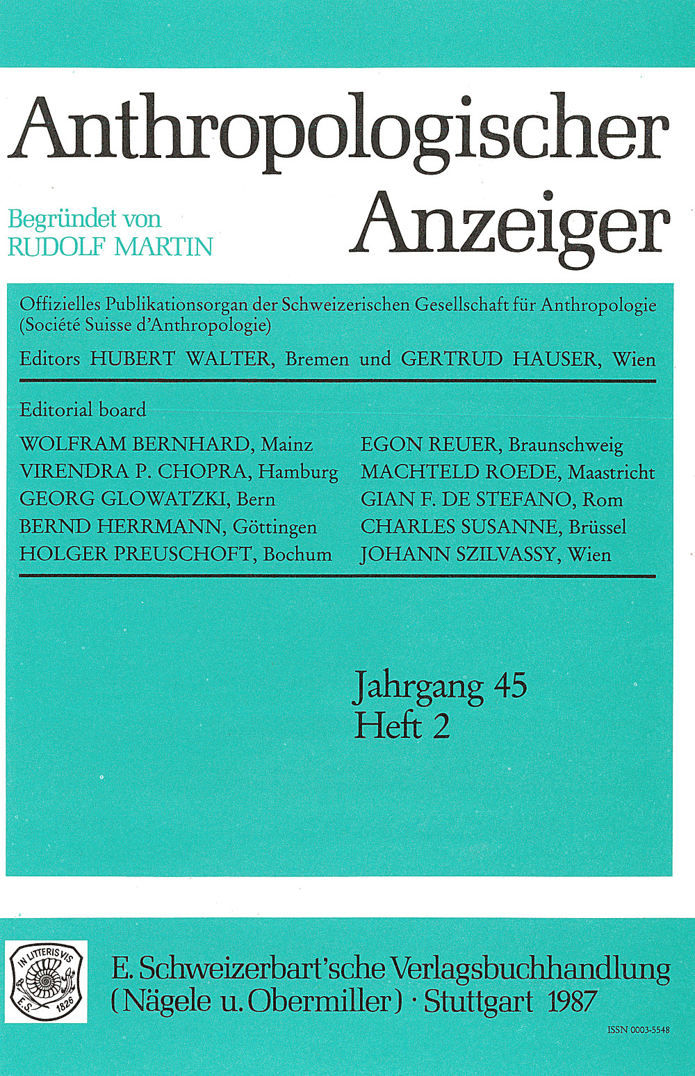 Cover image of: Anthropologischer Anzeiger Volume 45 No. 2