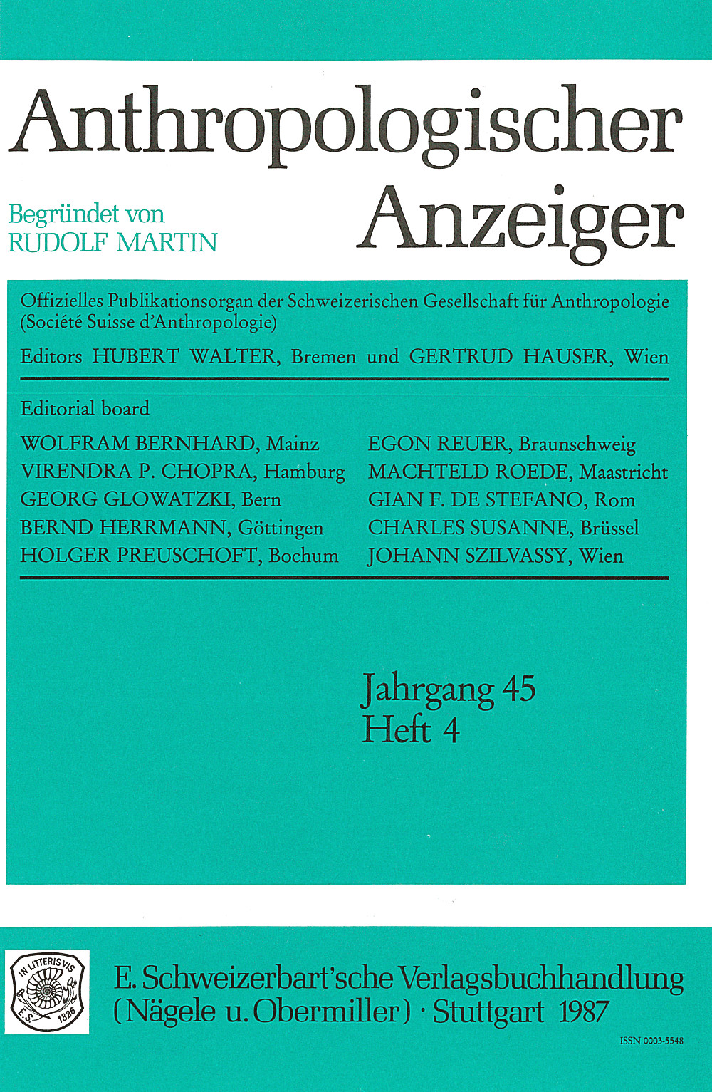 Cover image of: Anthropologischer Anzeiger Volume 45 No. 4