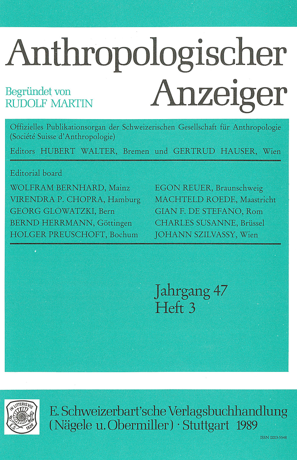 Cover image of: Anthropologischer Anzeiger Volume 47 No. 3