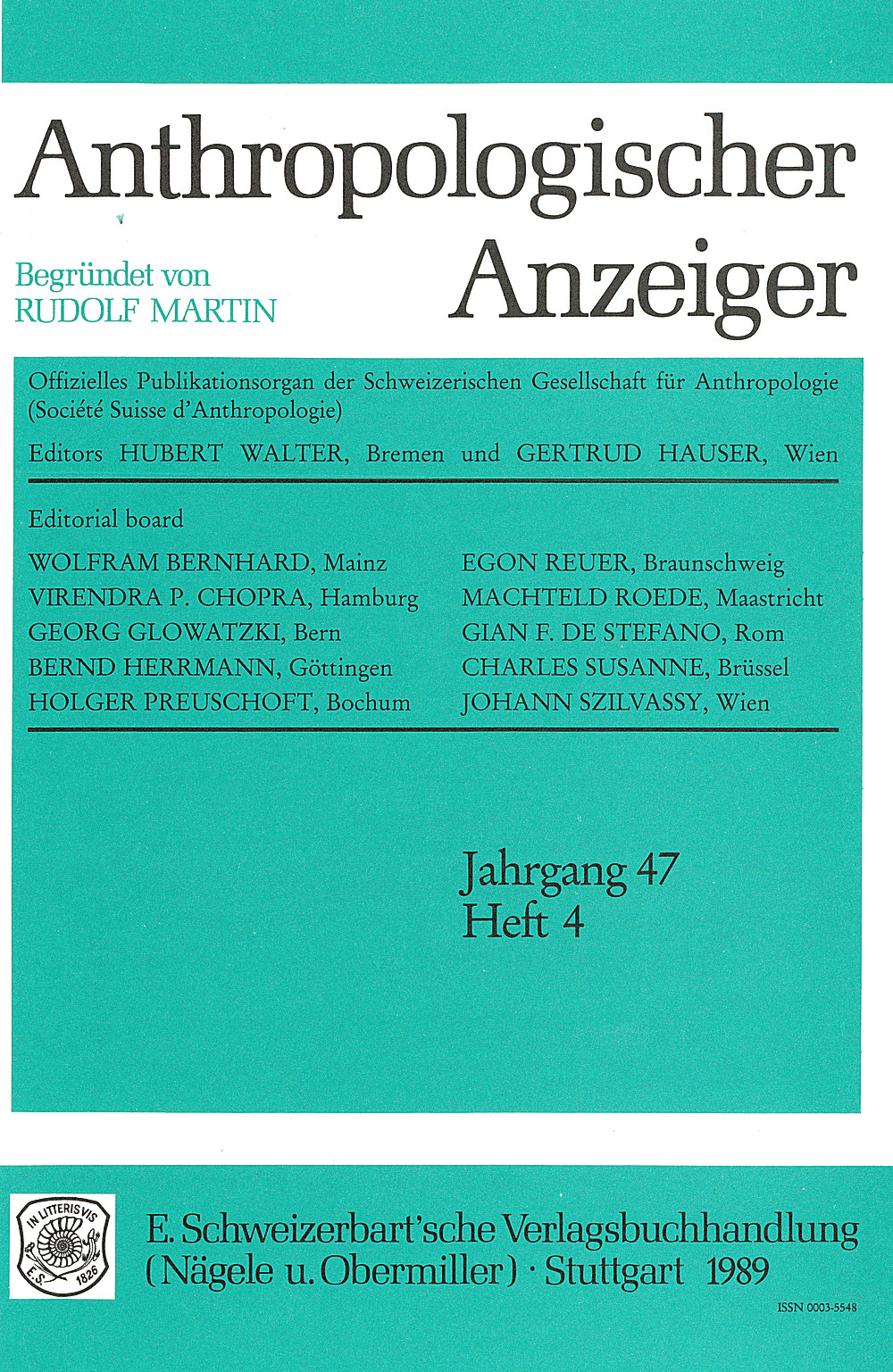 Cover image of: Anthropologischer Anzeiger Volume 47 No. 4