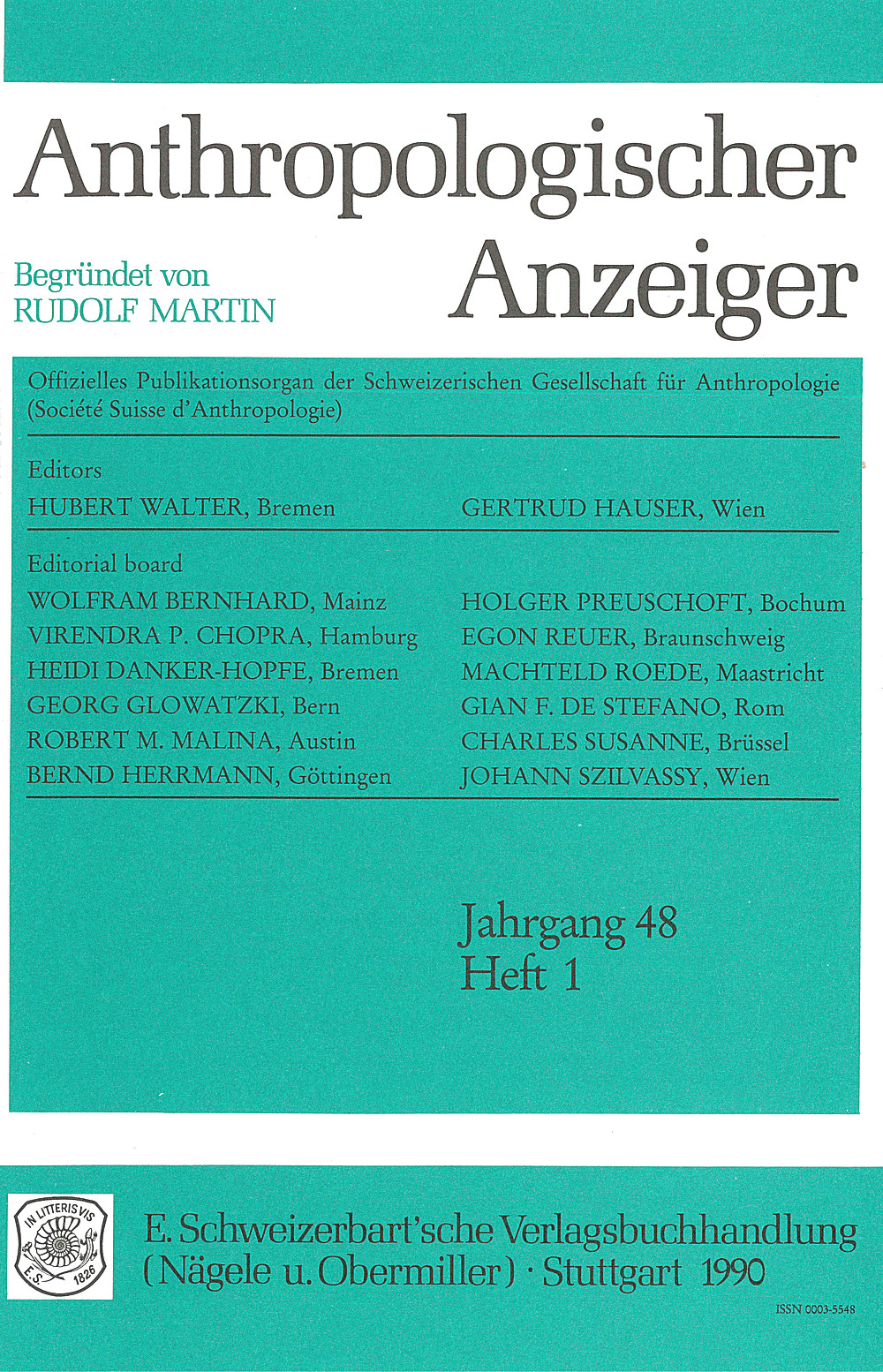 Cover image of: Anthropologischer Anzeiger Volume 48 No. 1
