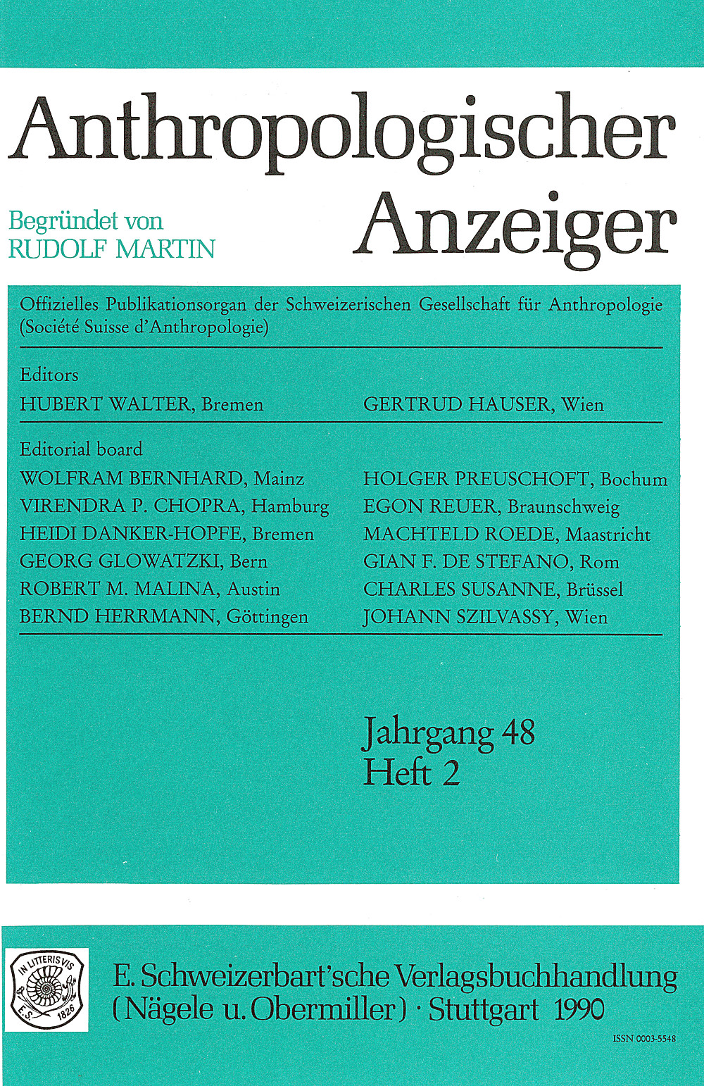 Cover image of: Anthropologischer Anzeiger Volume 48 No. 2