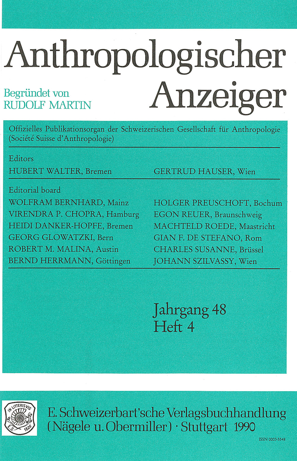 Cover image of: Anthropologischer Anzeiger Volume 48 No. 4