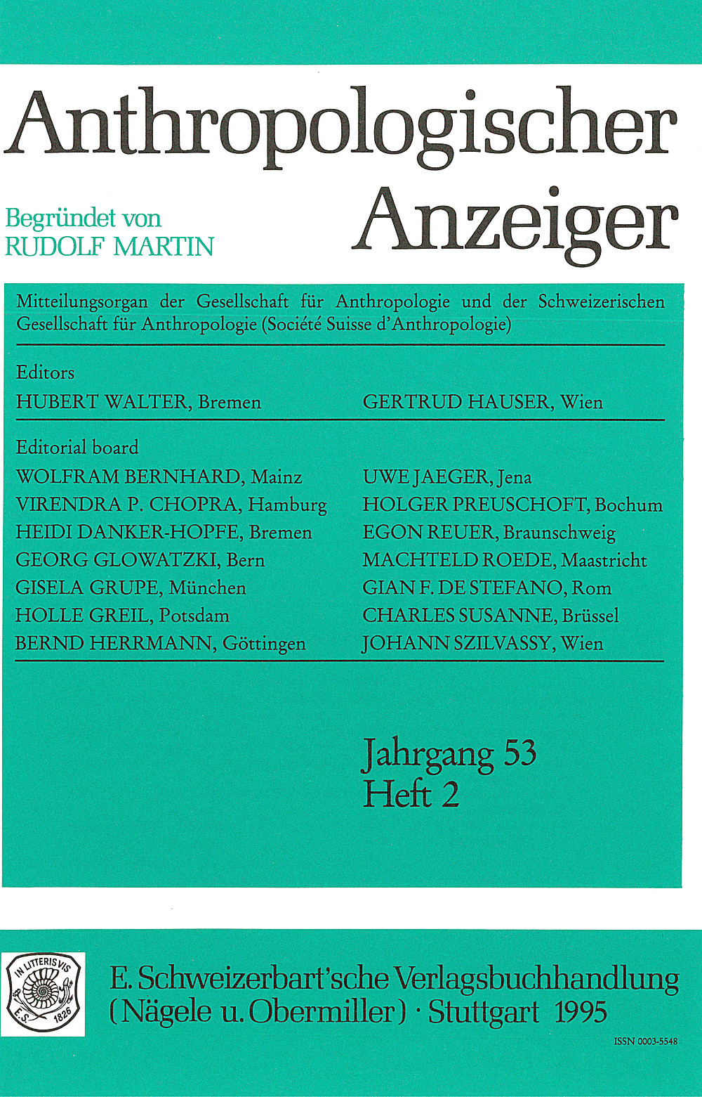 Cover image of: Anthropologischer Anzeiger Volume 53 No. 2