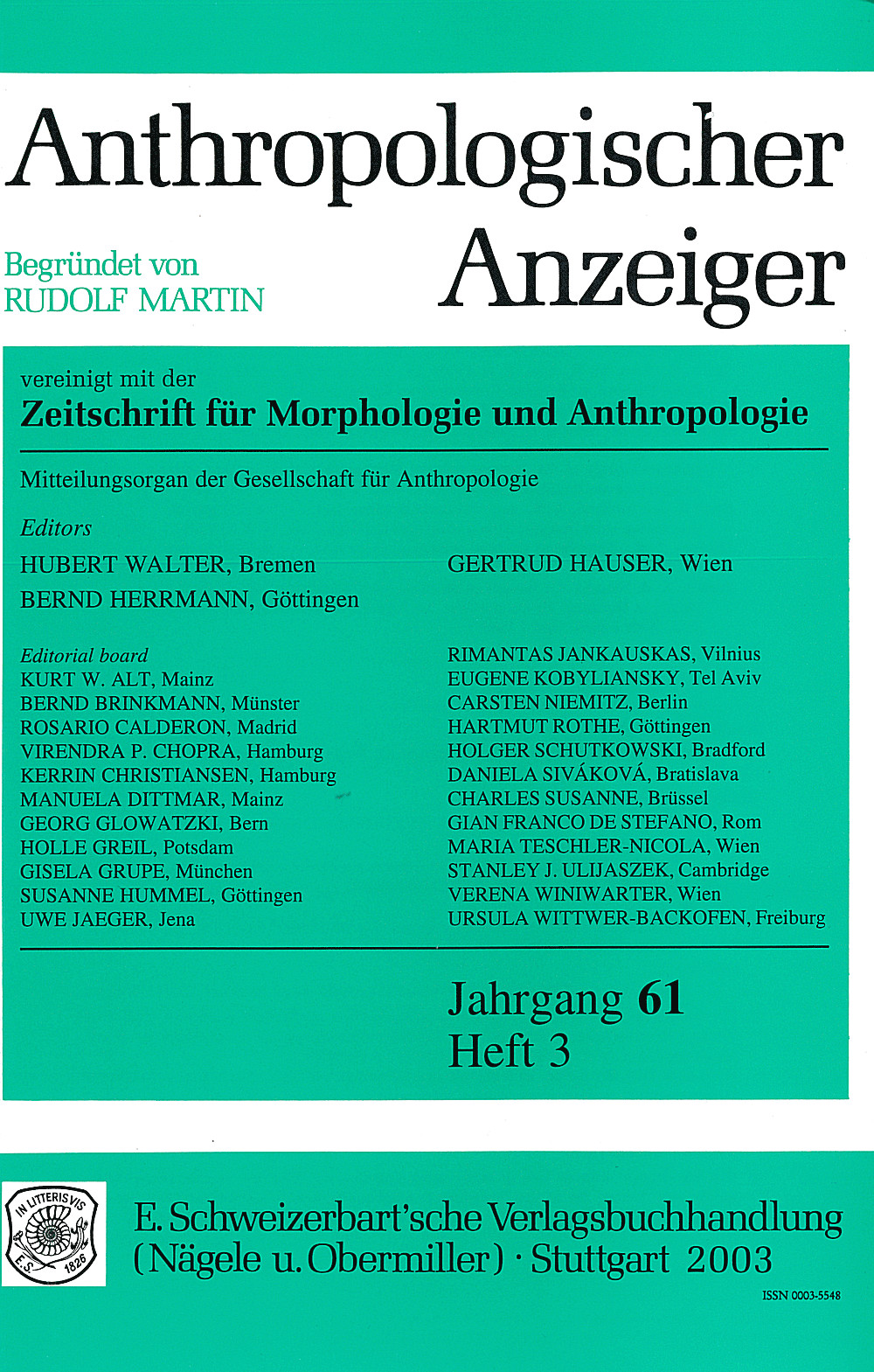 Cover image of: Anthropologischer Anzeiger Volume 61 No. 3