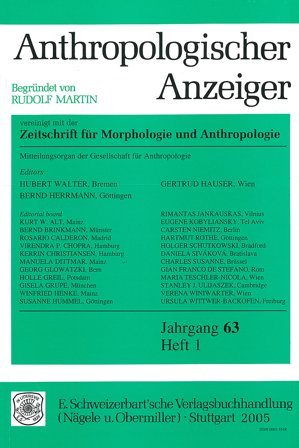 Cover image of: Anthropologischer Anzeiger Volume 63 No. 1