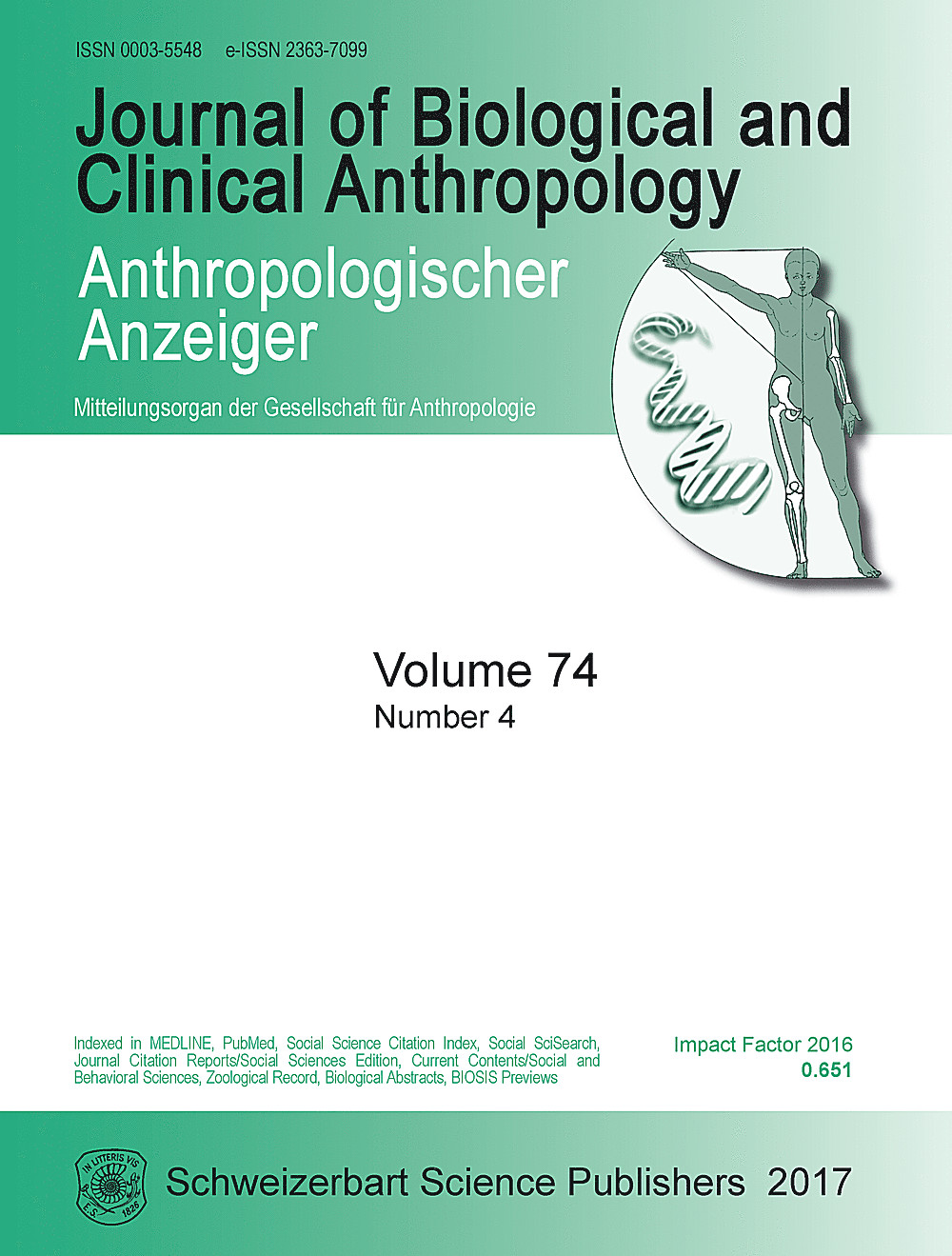 Cover image of: Anthropologischer Anzeiger Volume 74 No. 4