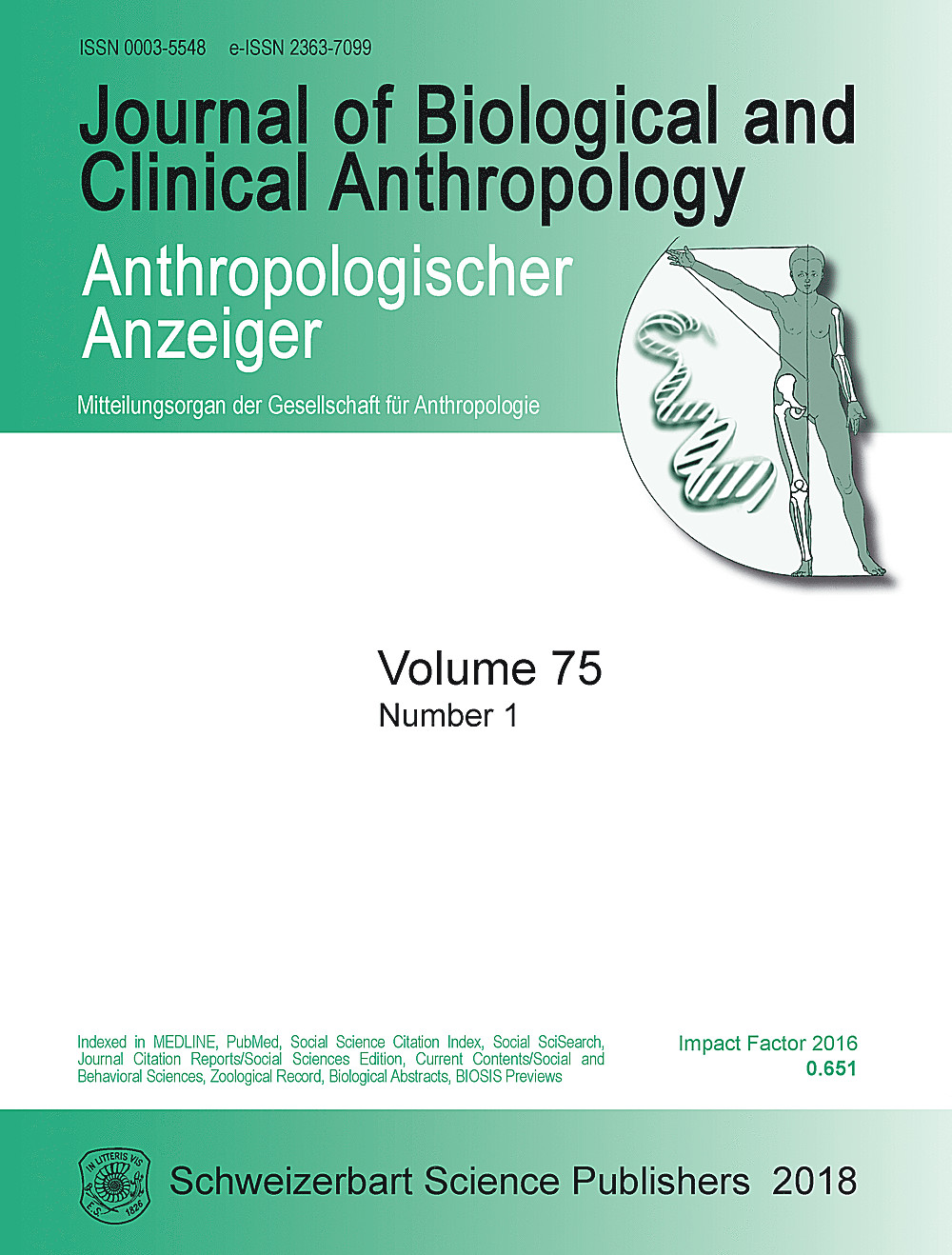 Cover image of: Anthropologischer Anzeiger Volume 75 No. 1