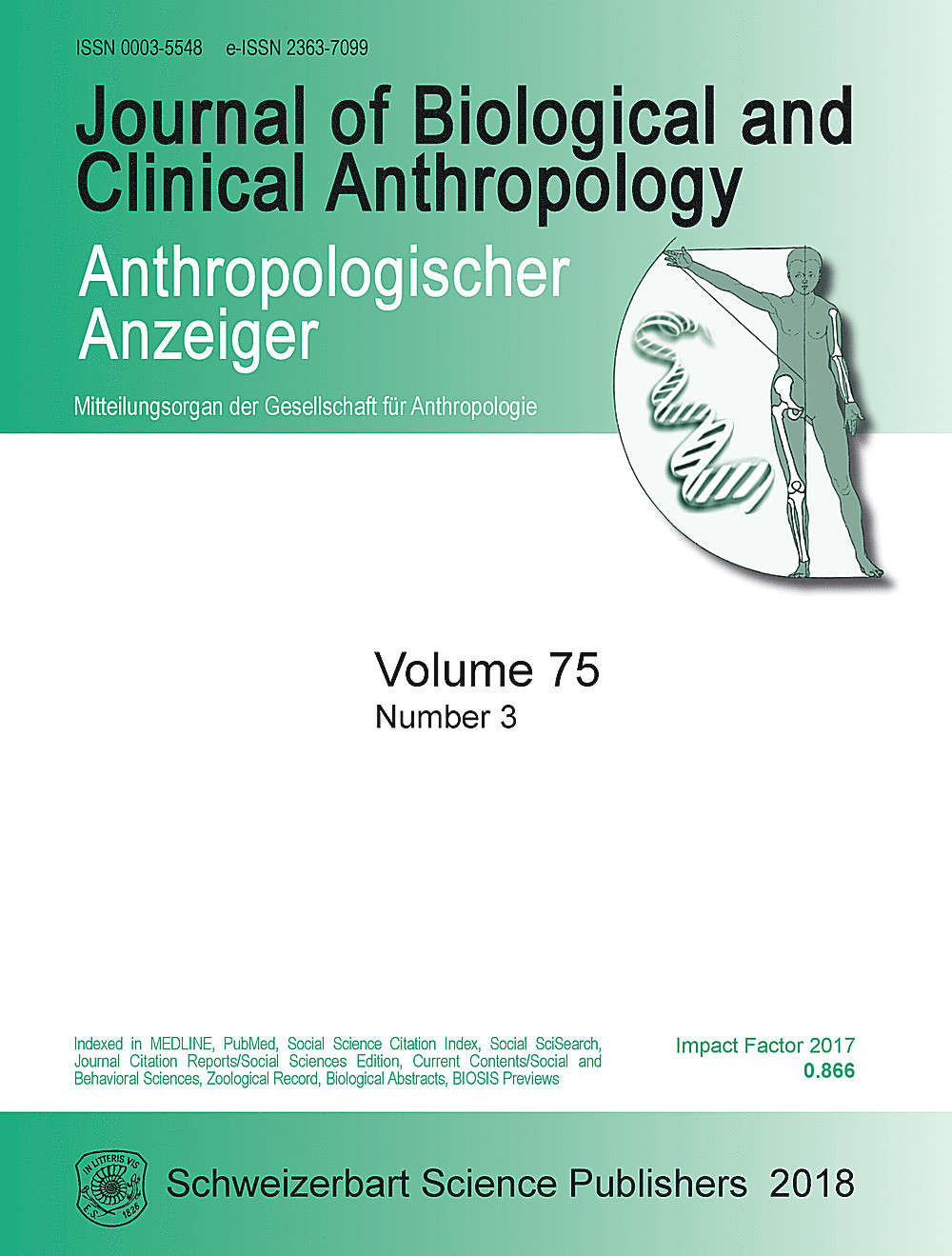 Cover image of: Anthropologischer Anzeiger Volume 75 No. 3