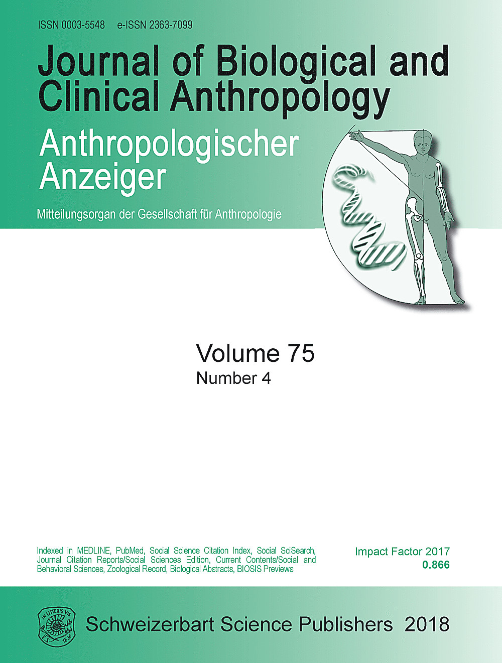 Cover image of: Anthropologischer Anzeiger Volume 75 No. 4