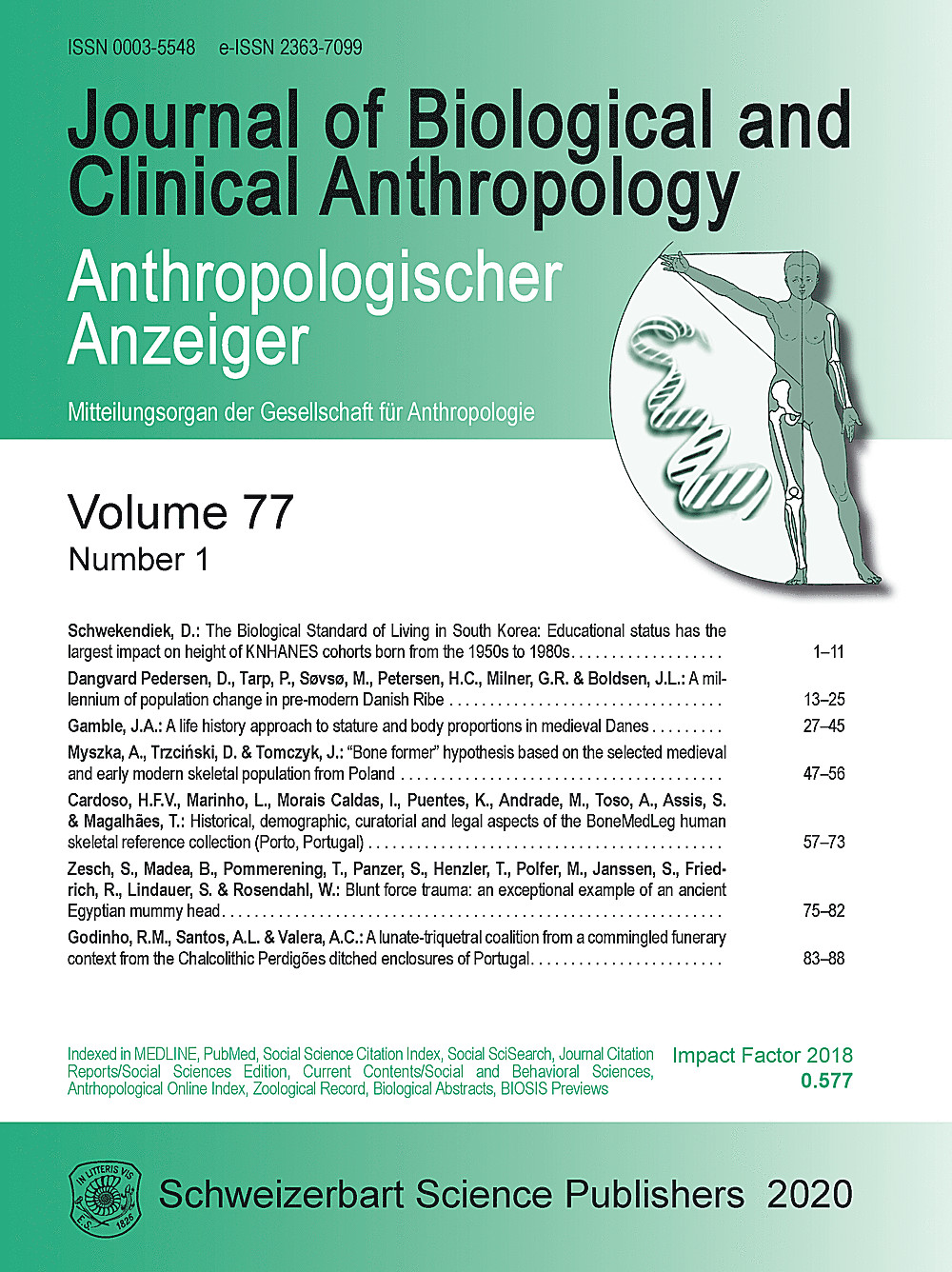 Umschlagbild des Buches: Anthropologischer Anzeiger Volume 77 No. 1